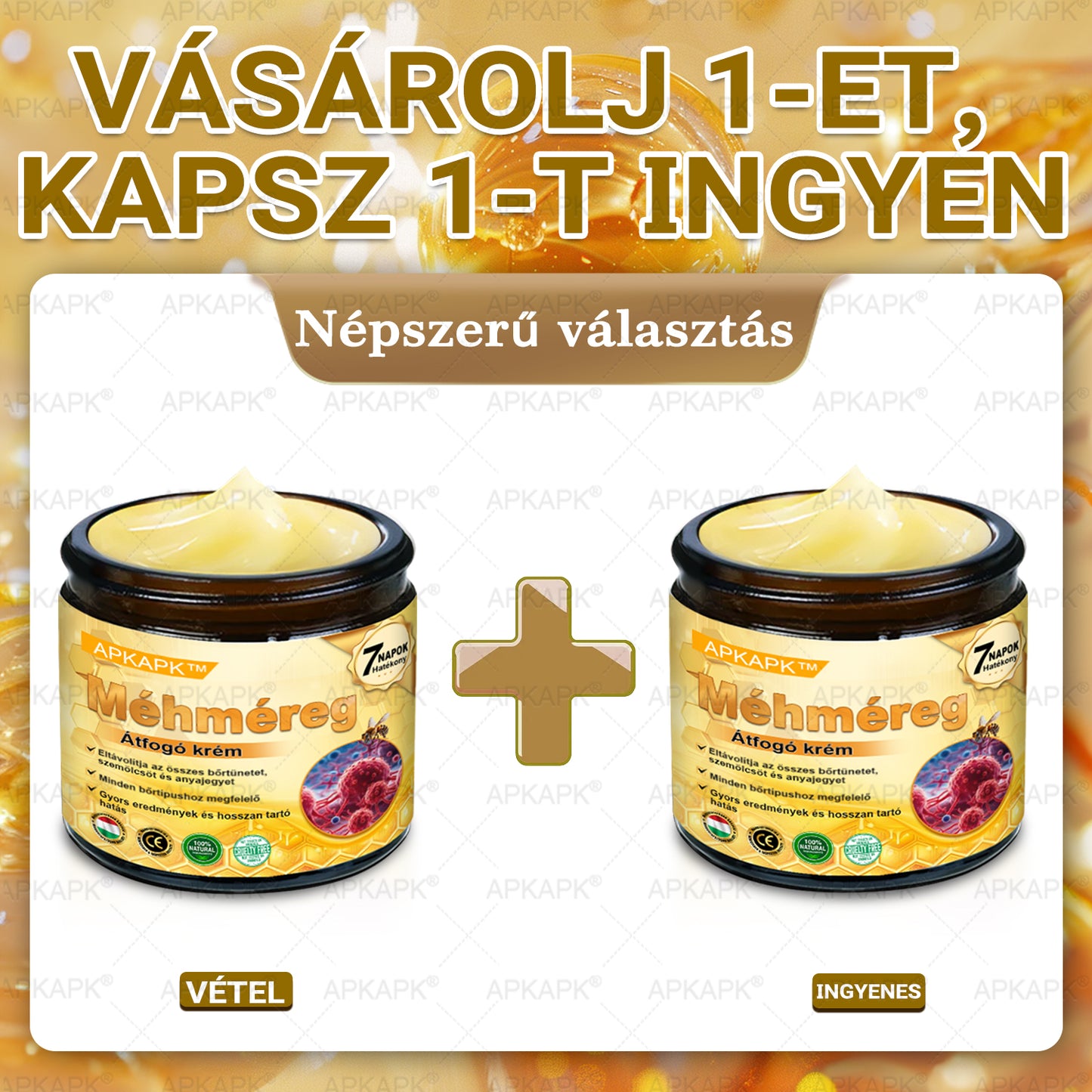 APKAPK®  Méhméreg krém a bőr megújítására 🐝 segít megoldani olyan bőrproblémákat, mint: ráncok, hegek, pigmentfoltok, striák, akné, pikkelysömör, ekcéma, bőrelváltozások, irritációk, gyulladások és egyéb bőrpanaszok.
